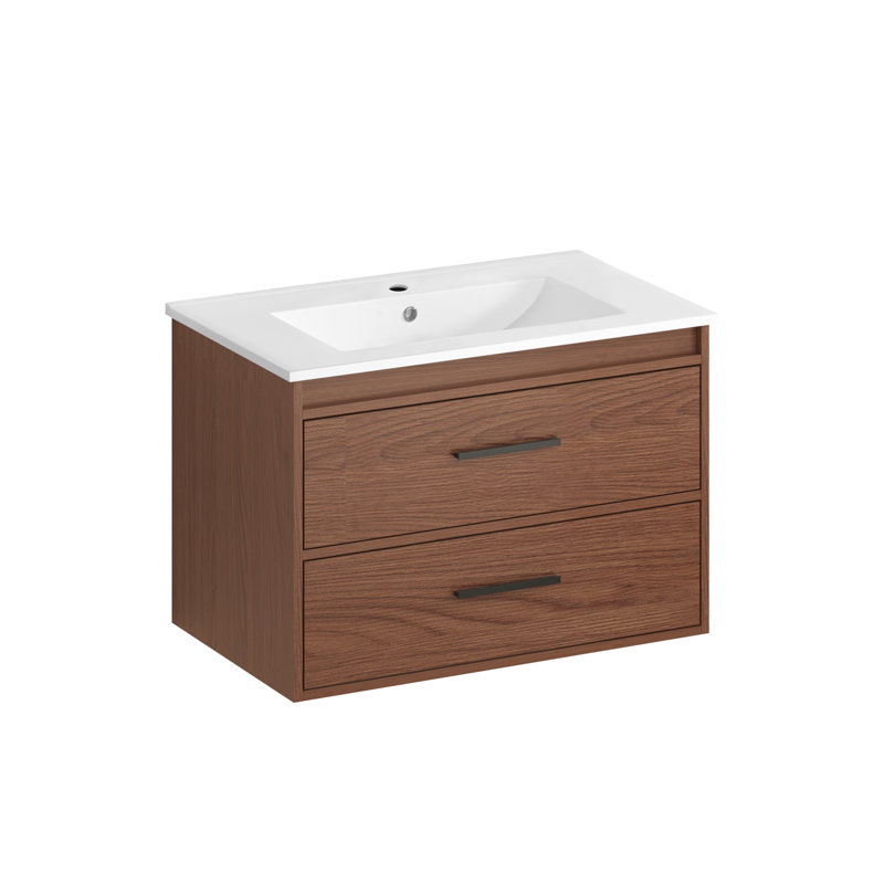 Ensemble de meuble-lavabo mural 30 po à 2 tiroirs, brun rougeâtre
