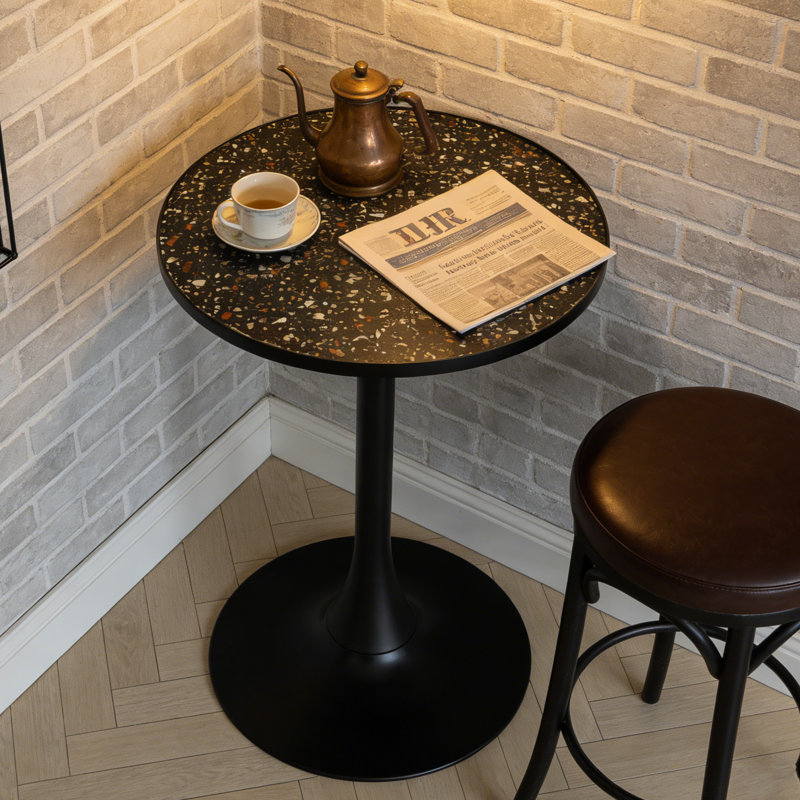 Bralie 60 W x 75H CM  Round  Bar Table Restaurant Tall Pedestal Dining Table, Black/Black