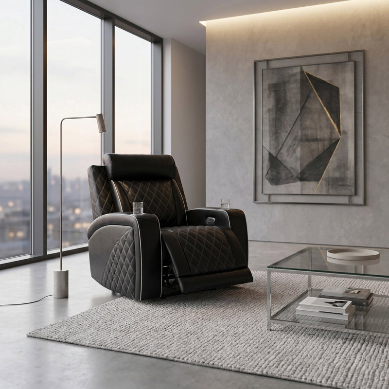 Bellagio Black Breathable Leather  Leather  Reclining  Chair With Cup-Holders And LED Lights
