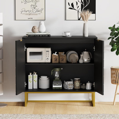 31.5" Sideboard Buffet Cabinet with Doors and Adjustable Shelf, Engineered Wood with Natural Finish, Storage Console for Dining Room, Living Room, or Entryway