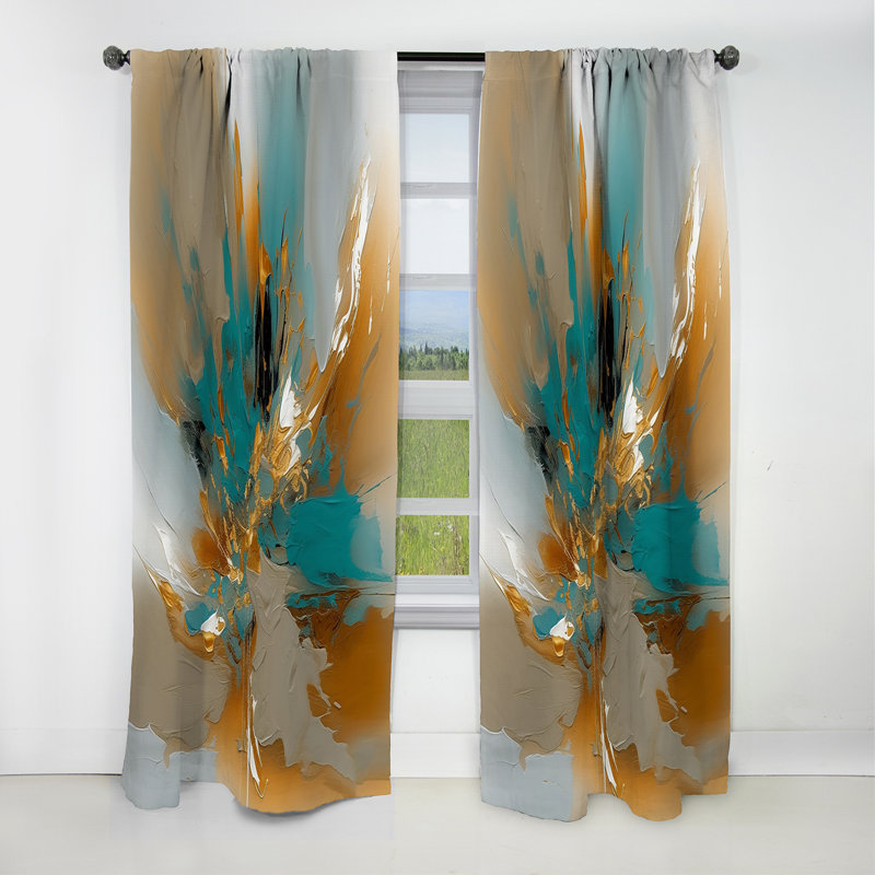 Gold And Turquoise Marble Fluid Ink I - Abstract Marble Marble Blackout Curtain - 1 Panels, 52" W x 90" L