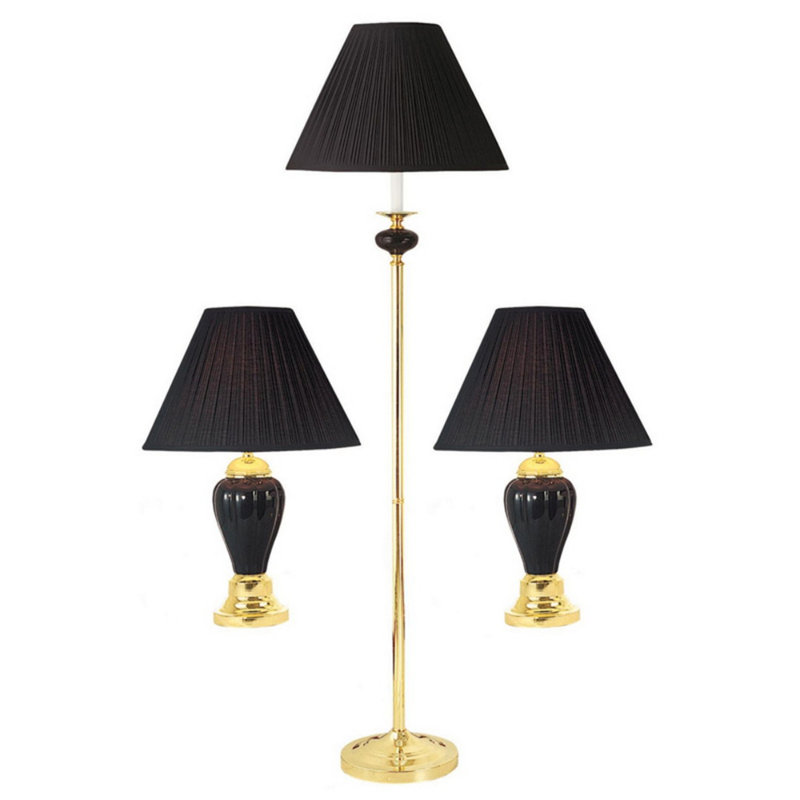 3-Piece Ceramic Lamp, Burgundy, Burgundy