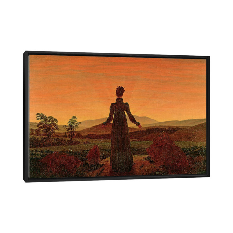 «Woman at Dawn», reproduction sur toile, H 18 po x l 26 po x P 1,5 po, Toile avec cadre noir, Pas de tapis
