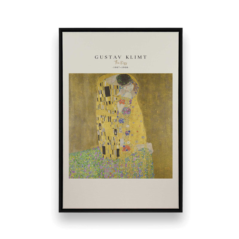 «The Kiss» par Klimt v2, reproduction sur toile dans un cadre, H 18,75 po x l 12,75 po x P 1,75 po