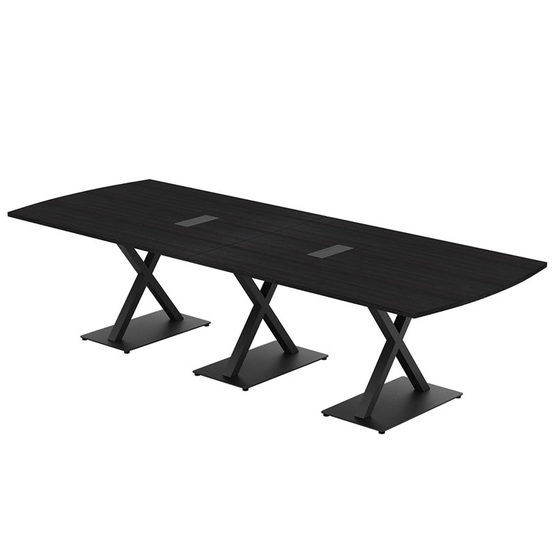 Table de conférence Pavert Arc Unité électrique, Noir mat, Cyprès noir, H 30 po x l 120 po x P 48 po