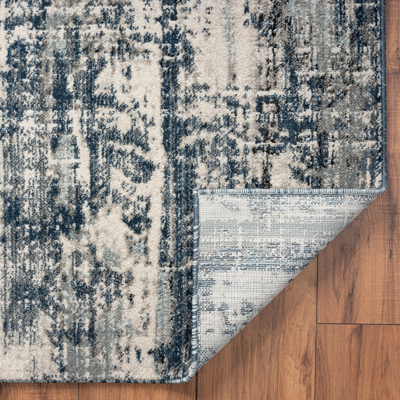 Abstract Area Rug in Blue/Gray/Charcoal, Runner 2'6" x 8'