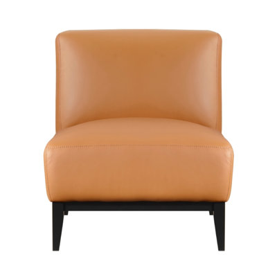 Hozy Accent Chair, Foam Fill Top Grain Buffalo Leather, Black And Orange
