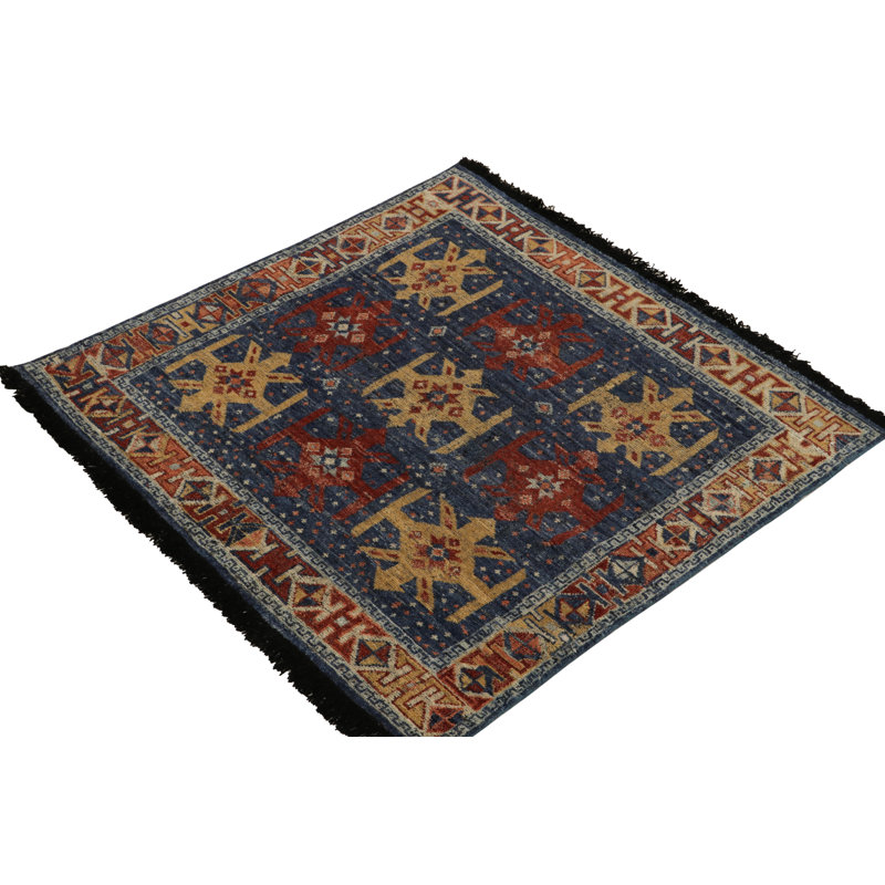 Burano Hand Knotted Wool Geometric Area Rug, Square 4'