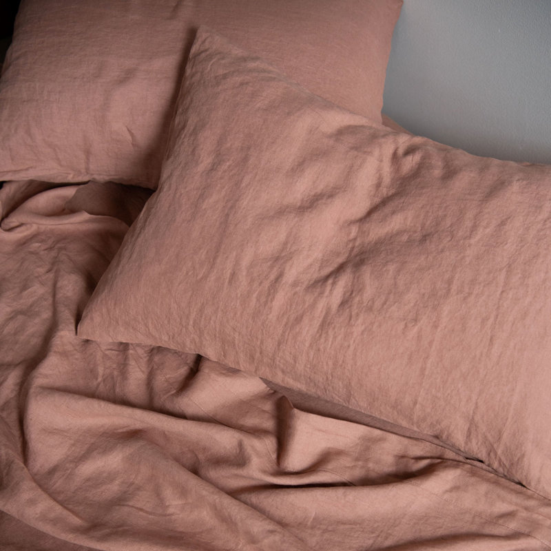 100% French Linen Sheet Set, Clay, Twin Sheet Set with 1 Pillowcase