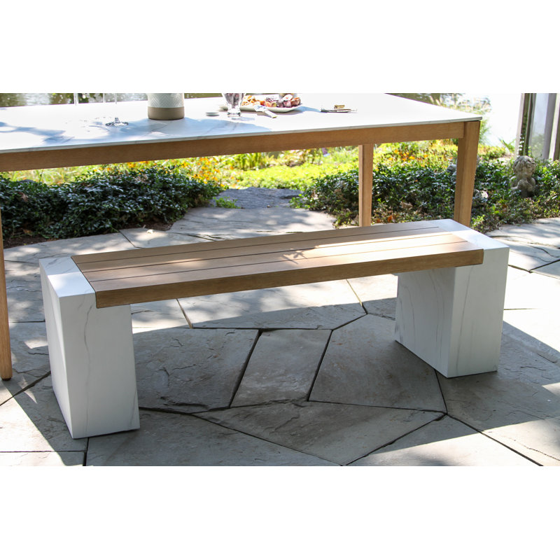 Banc en Eucalyptus et composite Lochland, Marbre blanc / naturel