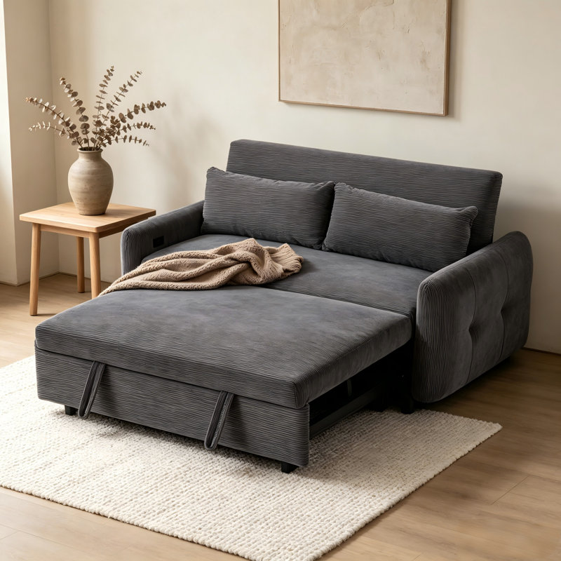 Canapé-lit escamotable 57 po avec port USB et dossier réglable, Gris