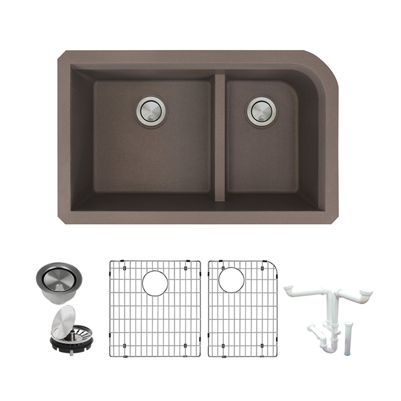 Évier de cuisine à double cuve avec filtre à panier en granite 32 po x l 19 po Radius, Espresso
