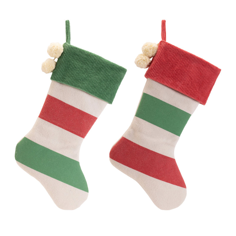 Chaussette de Noël rayée en laine (ensemble de 2)