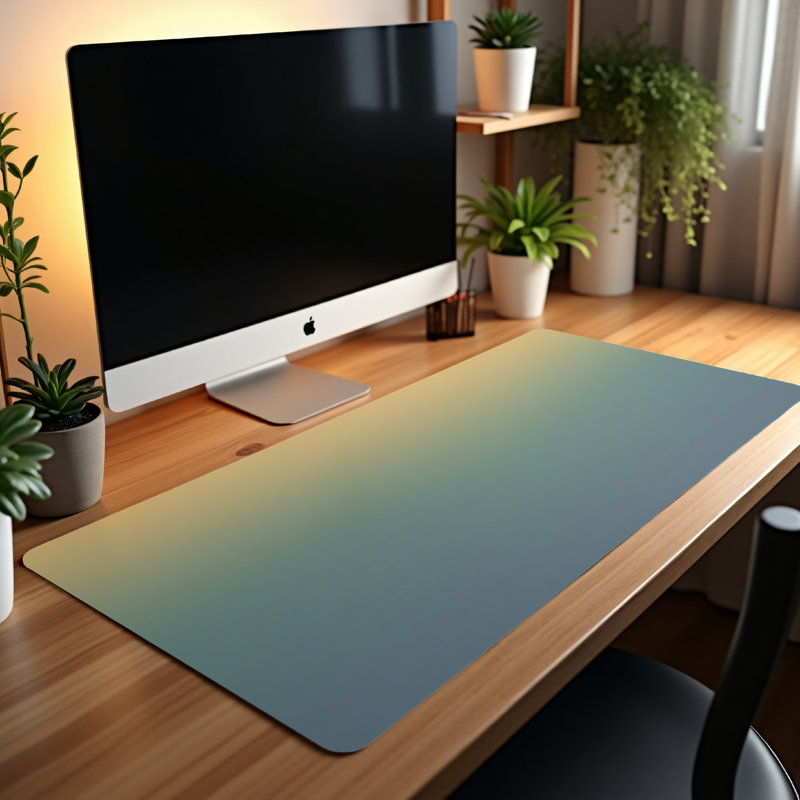 Polyester Desk Pad, 31.5x15.5, Gold/Blue-Green