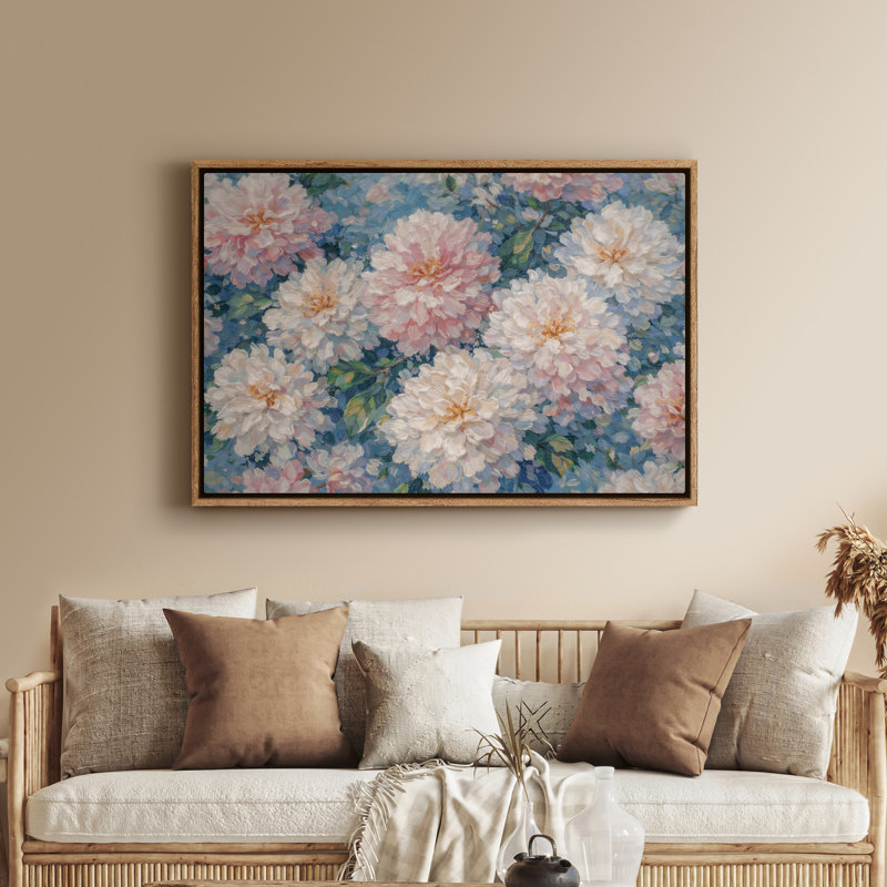 Art mural sur toile encadrée - rosé doux et jardin floral blanc avec expressif - 16 po x 24 po, 24 po x 36 po, Naturel