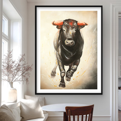 Bull Running - Western Framed Matted Print for Home Decor
