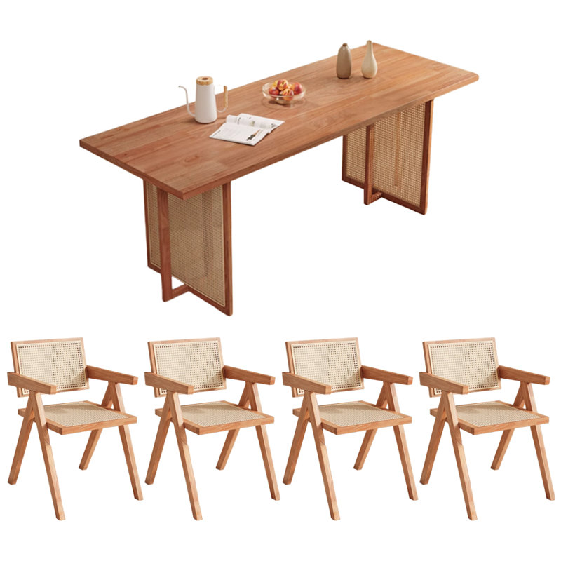 Ensemble de table de salle à manger simple en rotin d'hévéa simple et durable, H 29,13 po x L 62,99 po x l 31,49 po