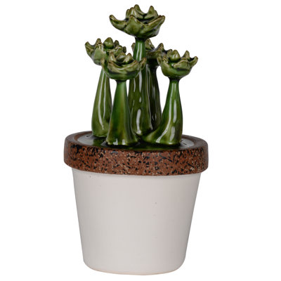 Sculpture plante grasse en pot blanc