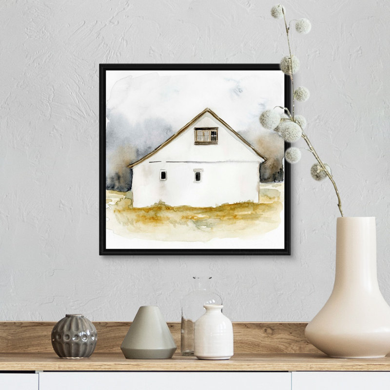 Reproduction d’art sur toile, "Barn Watercolor I" par Victoria Barnes, Cadre flottant noir, H 14 po x l 14 po x P 1,75 po