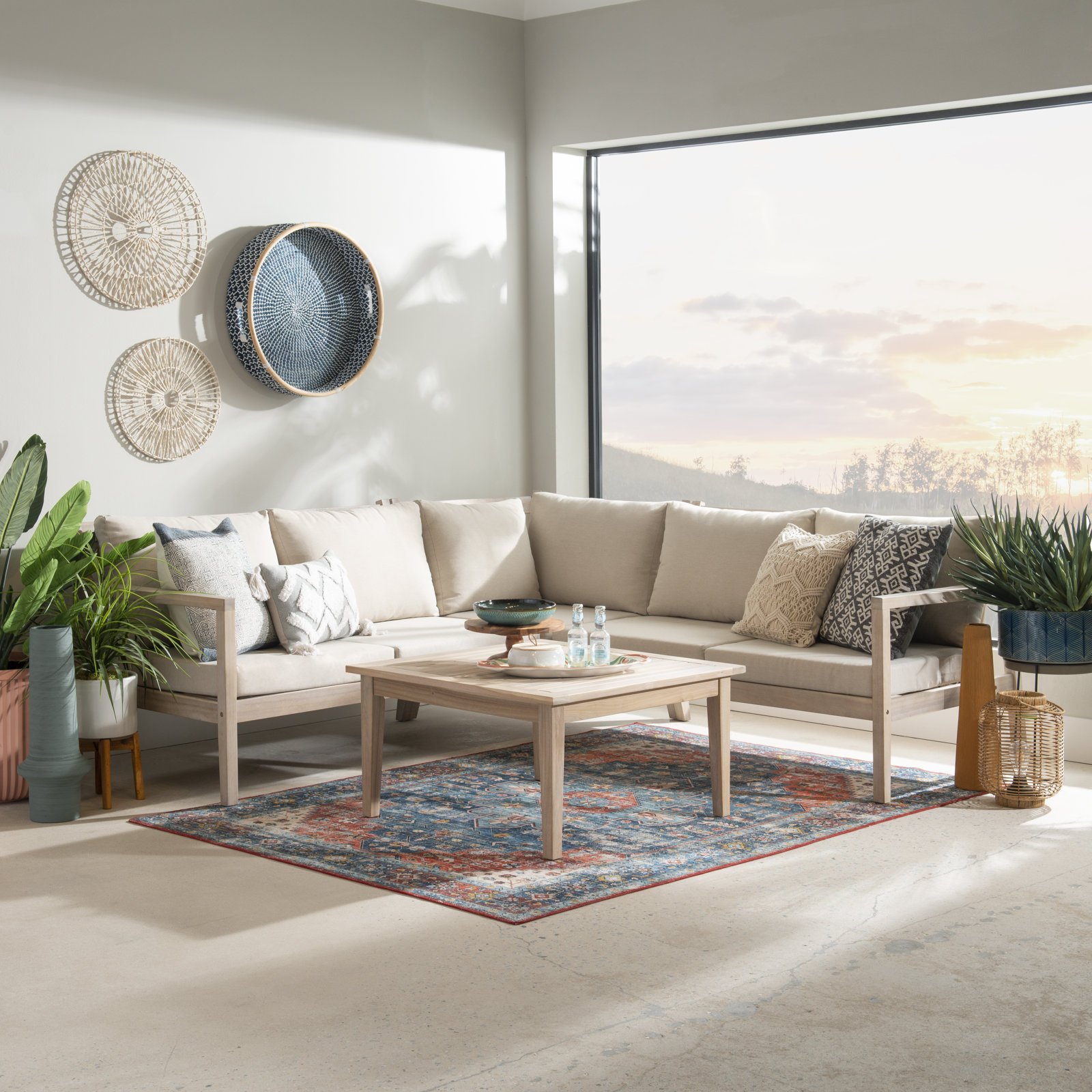 Amina 54" Wide Symmetrical Sectional Seating Group, Beige Performance Olefin