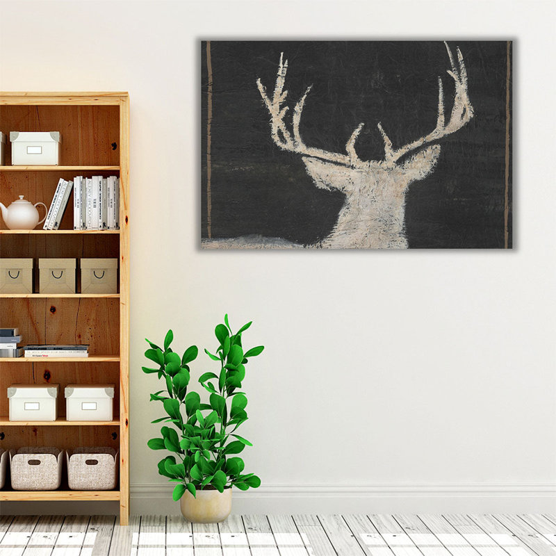 Brow Tine Deer II noir et blanc - reproduction d'art sur toile, H 20 po x l 30 po