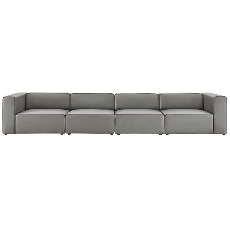 Mingle Vegan Leather 4-Piece Sectional Sofa, Gray Faux Leather