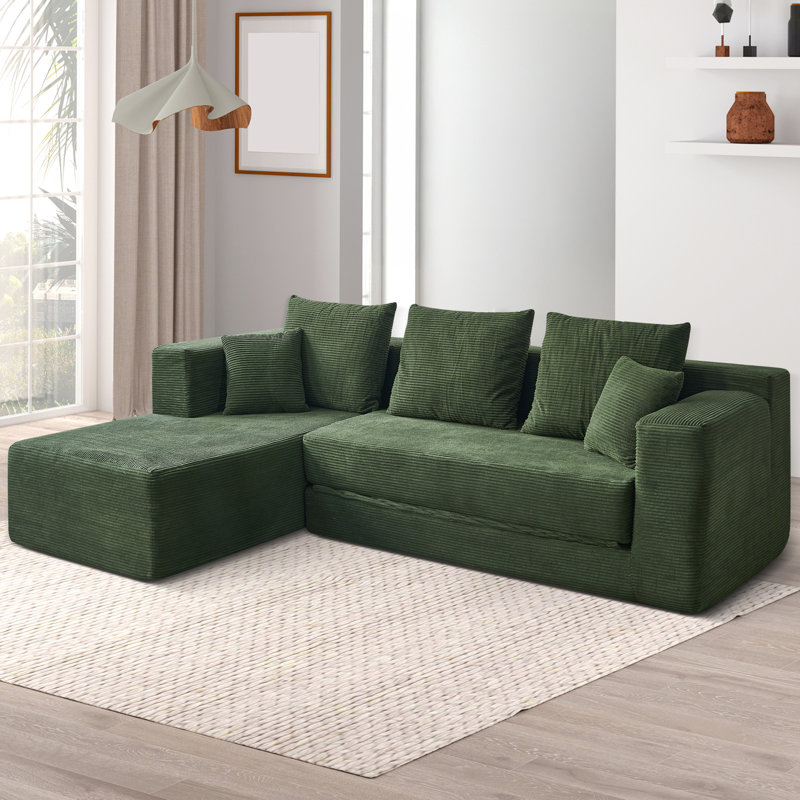 Corduroy Convertible Sleeper Sectional, Green