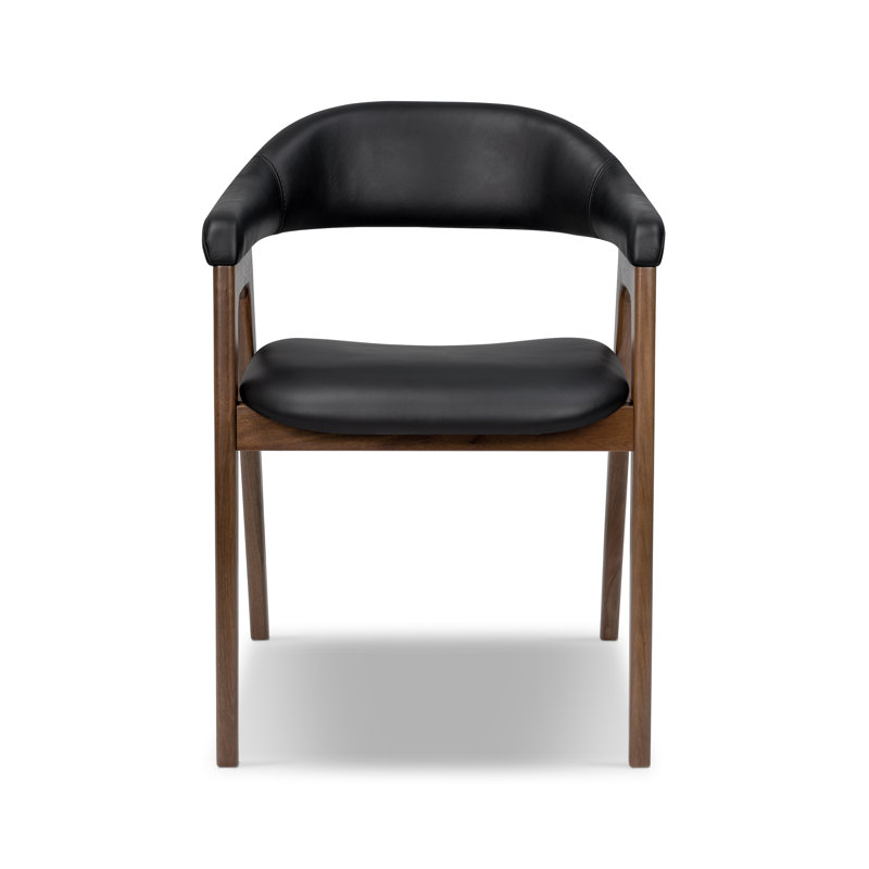 Chaise en cuir véritable , Noir / Chêne