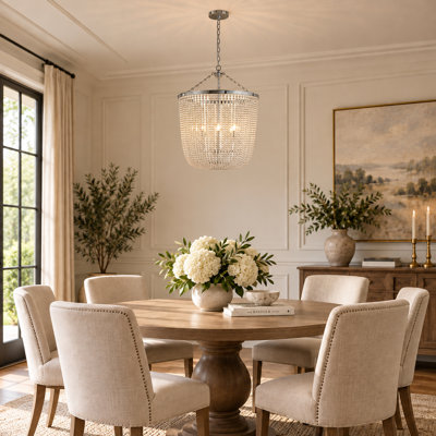 8-Light Chrome Chandelier With Clear Beaded hanging Glass
