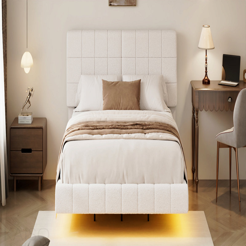 Lit, Boucle blanche flottant avec lumière, Très grand lit
