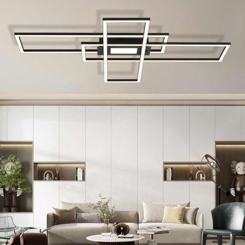 Beyanka LED Flush Mount modern dimmable with Remote control for living room bedroom, Black