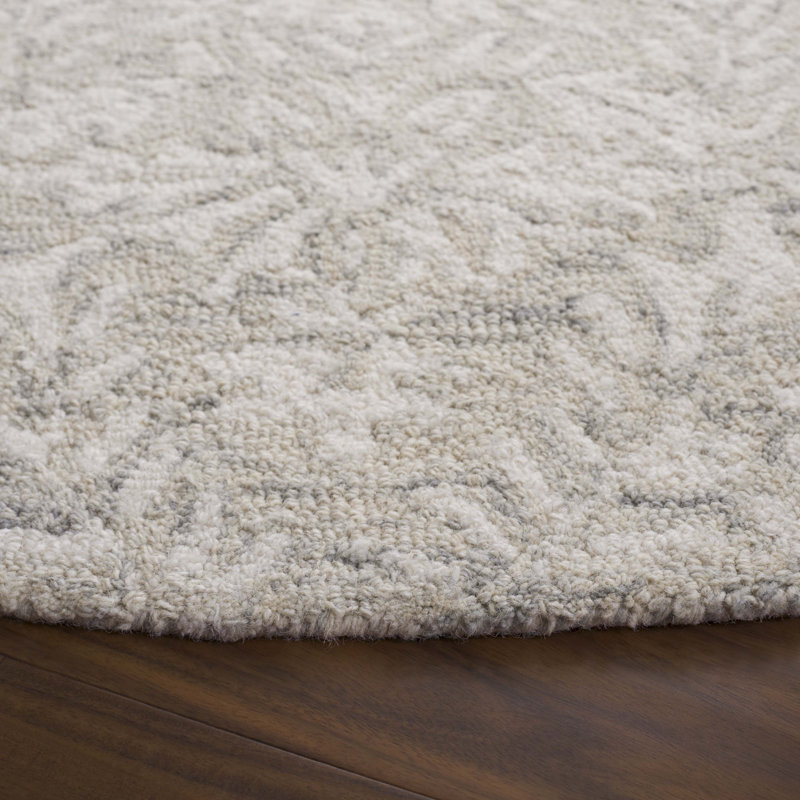 Tapis floral en laine touffeté à la main Ebony, Rond 6 po