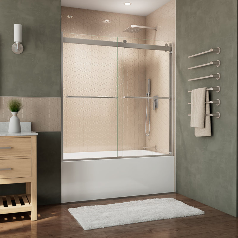 Essence-H 56" W x 60" H Reversible Semi-Frameless Tub Door with ClearMax™ Technology, Nickel