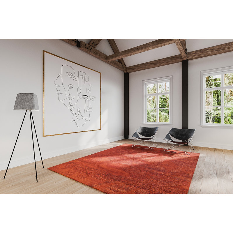 Paradise Floral Area Rug in Orange/Red, Rectangle 9' x 12'