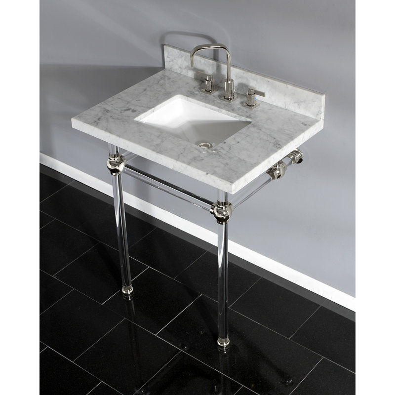 Kingston Brass Templeton 30-Inch Vanity Top with Clear Acrylic Legs (8-Inch, 3-Hole), Carrara Marble/Polished Nickel