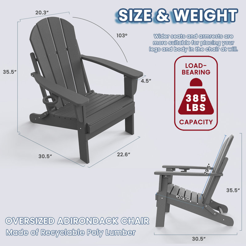 Bethune Foldable Outdoor Adirondack Chair, Slate Gray