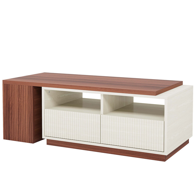 Extendable Coffee Table, Center Table with 2 Drawers and Reversible Tabletop