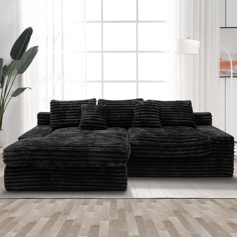 Canapé modulaire Boneless, Noir, Orienté à gauche (vu de face)