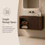Meuble-lavabo suspendu EIDEN 91 cm (36 po), fini noyer foncé, avec 2 portes rayées et une étagère ouverte, en contreplaqué multicouche, sans lavabo, comptoir, robinetterie ni couvercle de lavabo.