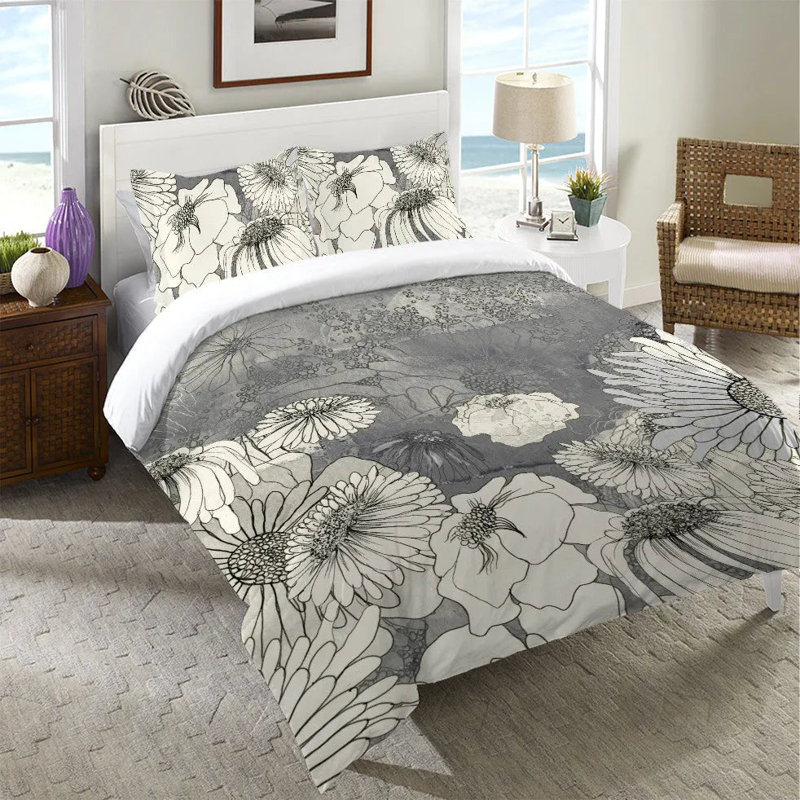 Housse de couette Flowers On Gray Flowers On Gray par Laural Home, Housse de couette pour grand lit