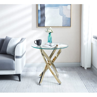 Babb Glass Cross Legs End Table