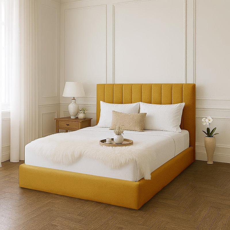 Mahida Upholstered Storage Bed, Turmeric, Double (4'6)