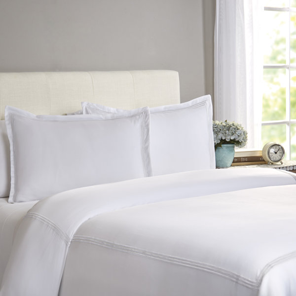 Hotel Grand Tencel Lyocell Cotton Blend Duvet Cover Set - White/Black - Full/Queen