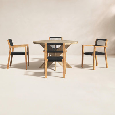 Morones Round Reclaimed Teak 4 Person Indoor Outdoor Dining Set