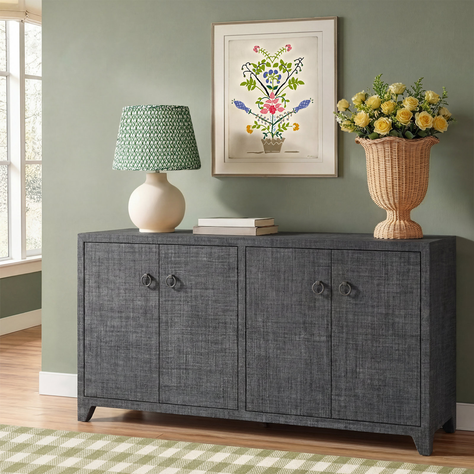 Cleo Raffia Sideboard, Charcoal Gray