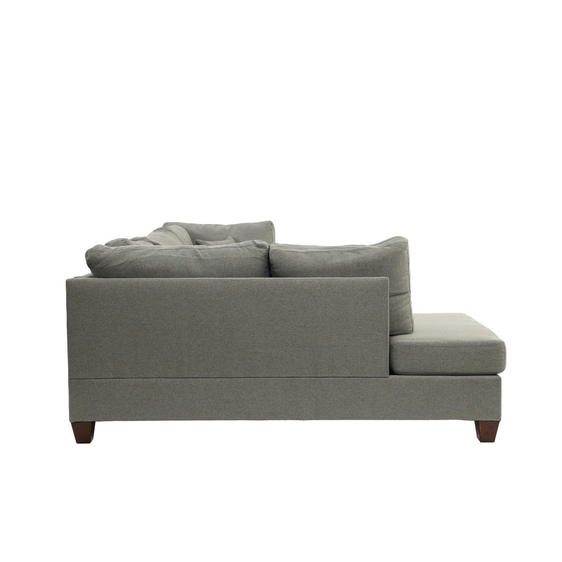 Canapé modulaire réversible en polyfibre avec revêtement gris pour un espace de vie contemporain, siège en forme de L à 3 places, avec coussins décoratifs, chambre classique en pin massif et sièges, avec structure en mousse décorative