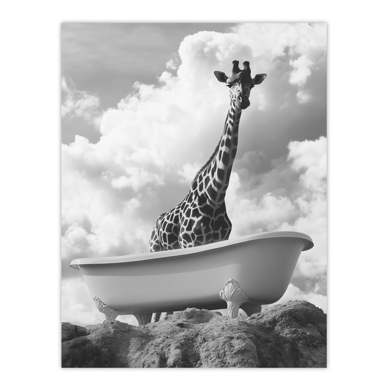 Giraffe in Bathtub on a Hill Surreal Wall Art Print