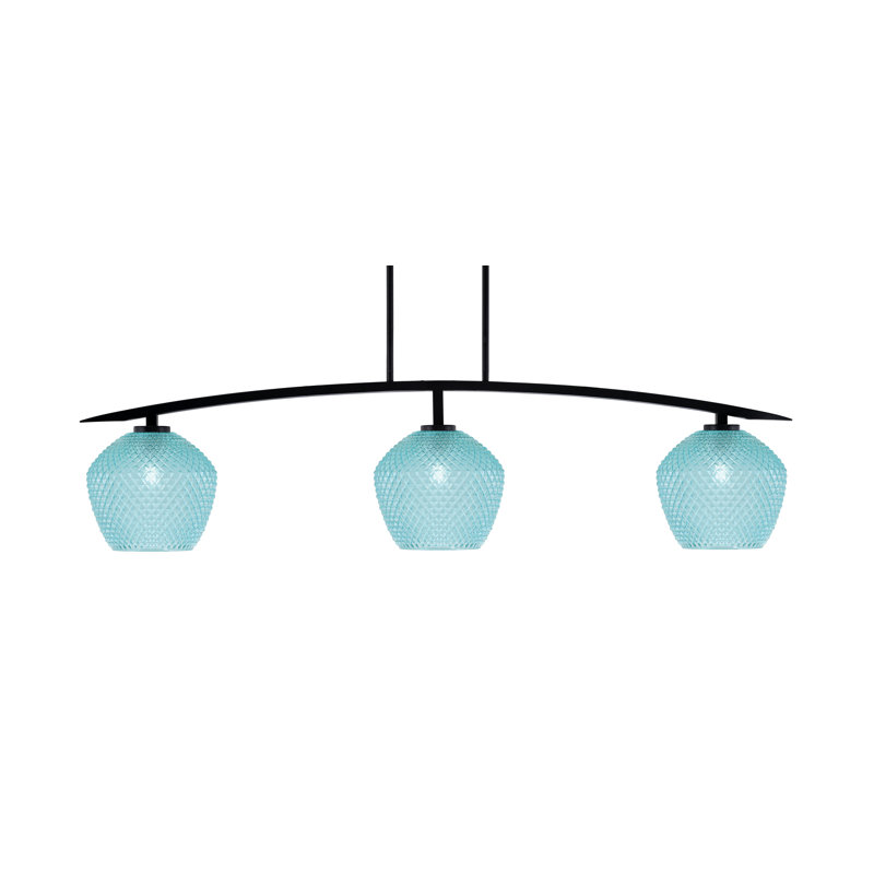 Barre d'éclairage à 3 lumières avec verre texturé turquoise 9 po, Noir mat