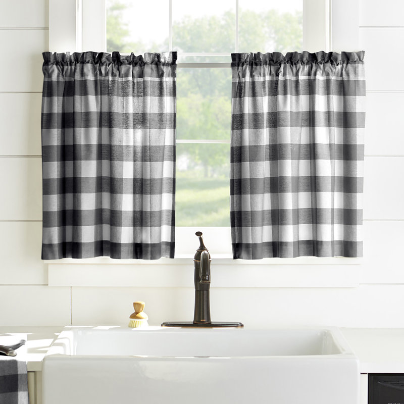 Skookum Cotton Striped Tailored Cafe Curtain, Black/White, 30" W x 36" L