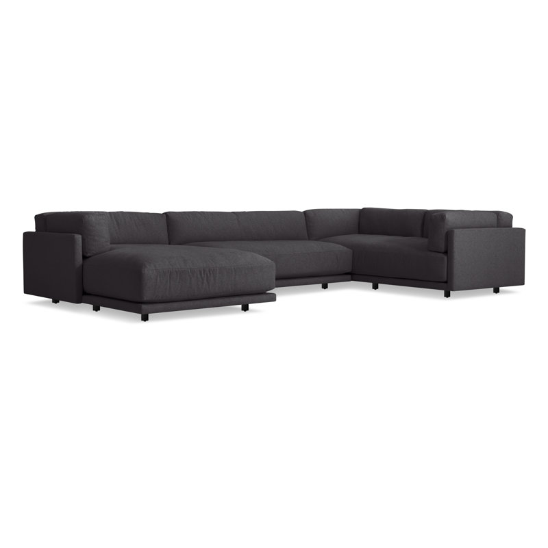 Sunday Sofa & Chaise, Sanford Black Crossweave, Right Hand Facing